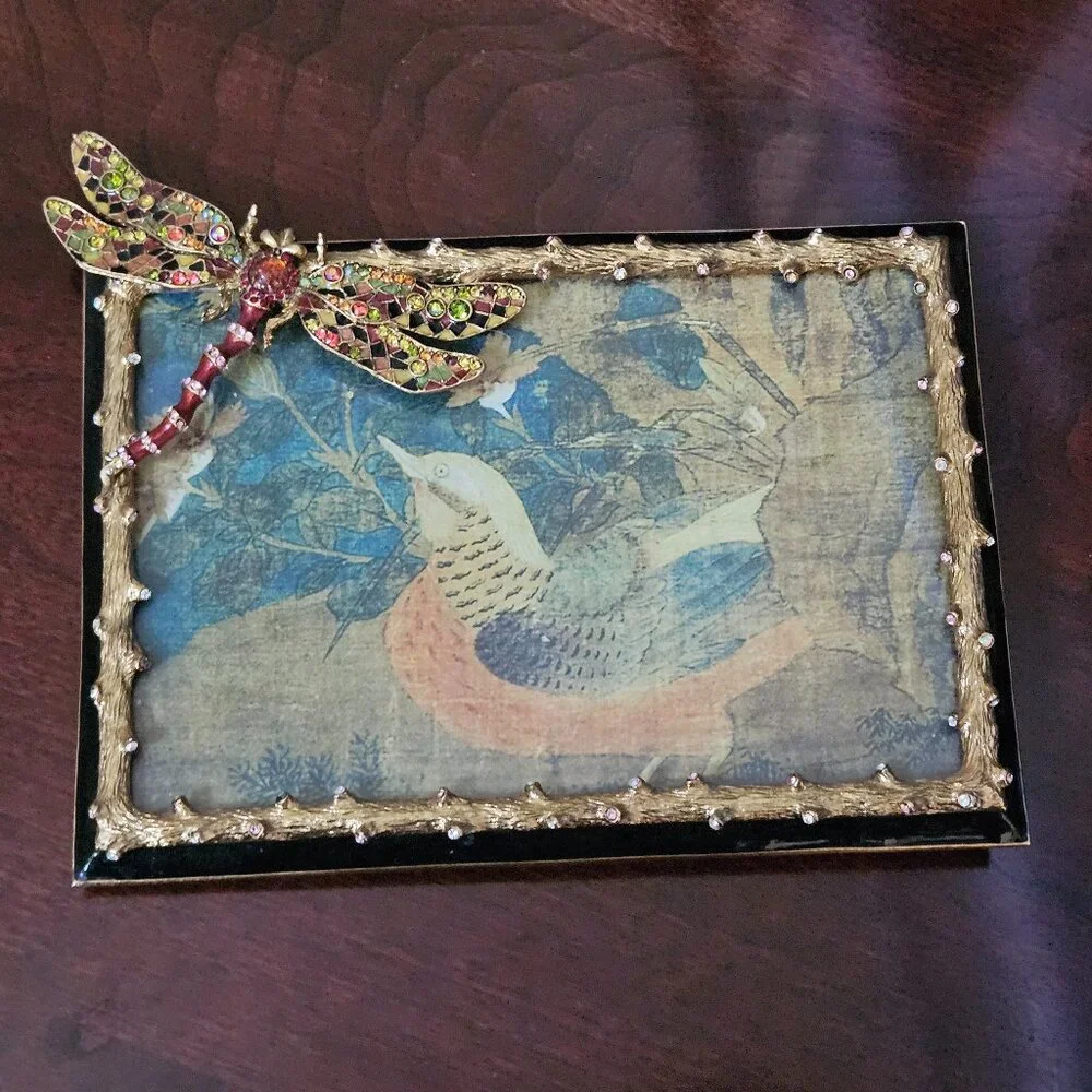 RARE JAY STRONGWATER CASSANDRA DRAGONFLY FLORA & FAUNA ENAMEL CRYSTAL FRAME